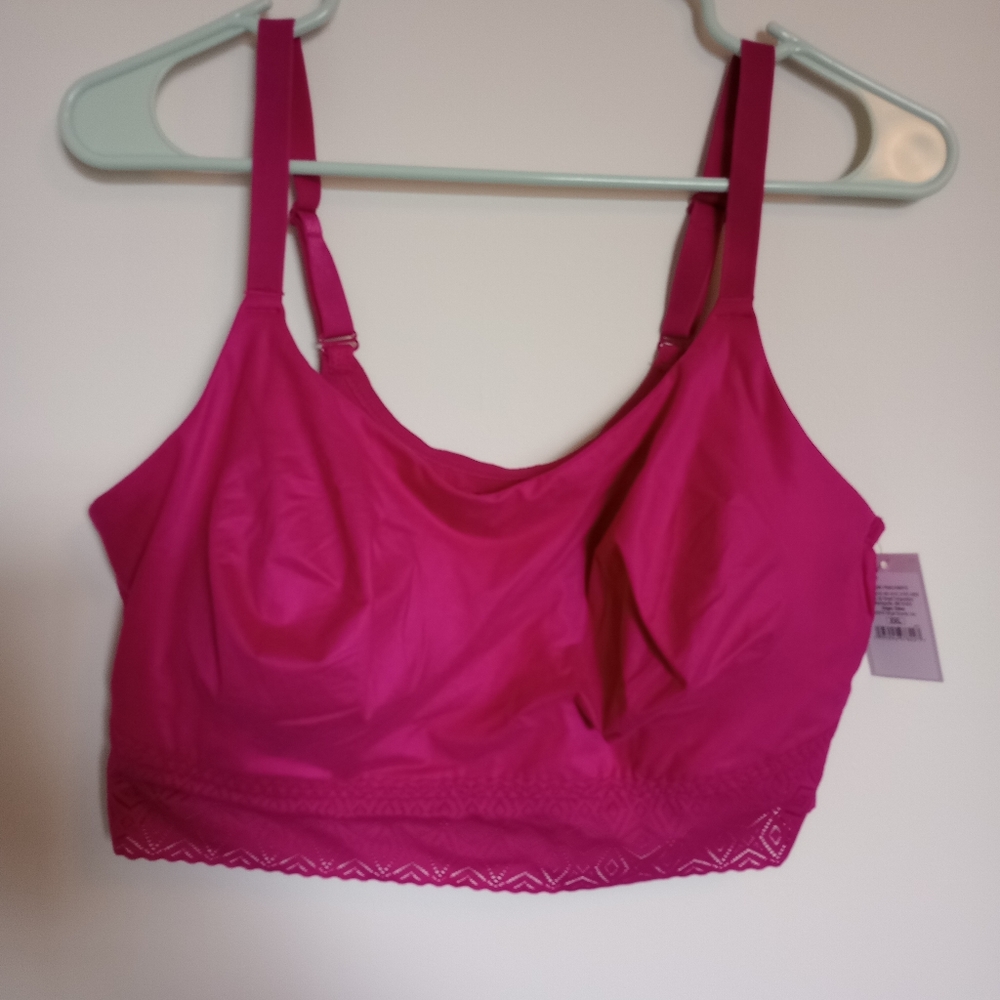 Auden Bralette Women's Plus Size XXL So Soft Lightly Lined Wireless Bra - Pink